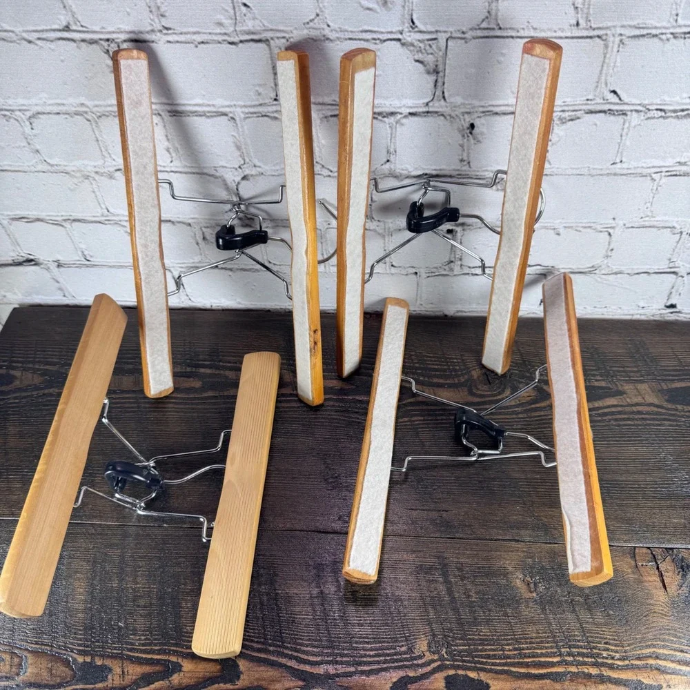 Unbranded Wooden Pant Hangers OS Brown Good 4pc Set Clamp Style Felt Lined